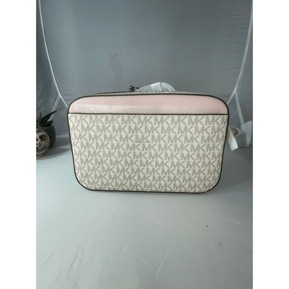 Michael Kors Pink White Logo Jet Set East West Zip Chain Crossbody Bag - Picture 7 of 7